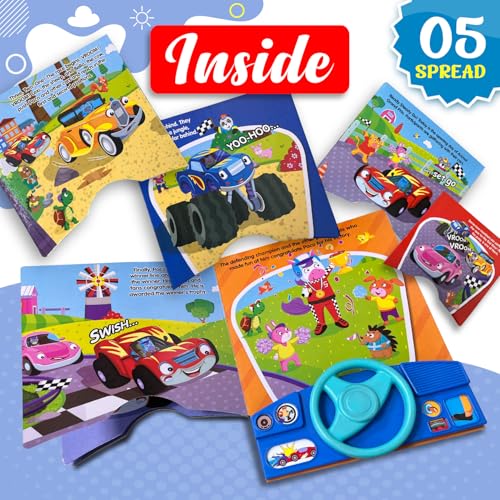 Image of The Race Car Champion Interactive Sound Book, with 6 Sounds, Steering Wheel, Children's Book