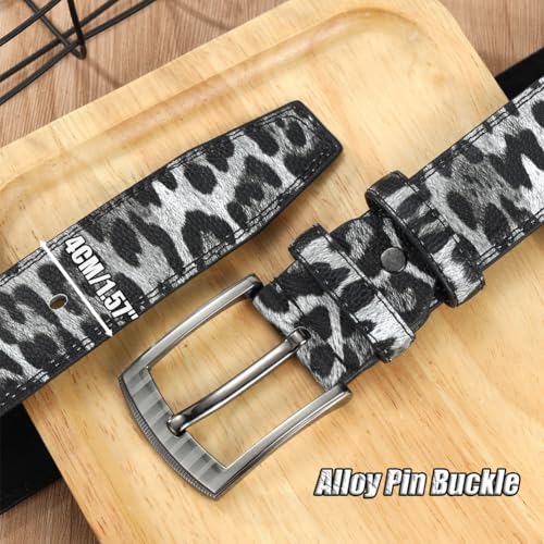 Mens Dress Belts Leopard Print Work Leather Belt for Men, Classic Casual Belt Men for Jeans Pants with Metal Buckle3