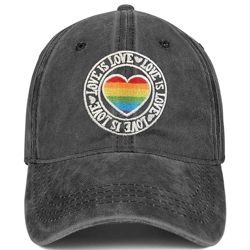 Image of Gay Pride Baseball Hat for Men and Women, LGBT Rainbow Embroidered Trucker Hats Adjustable Washable LGBTQ Baseball Cap Gifts