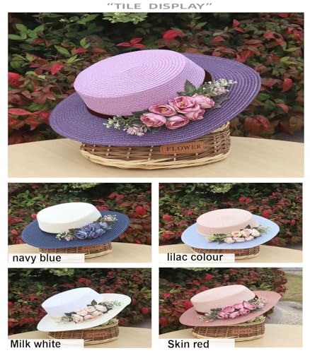 Sombrero de paja para mujer con ala ancha y flores miniatura 4