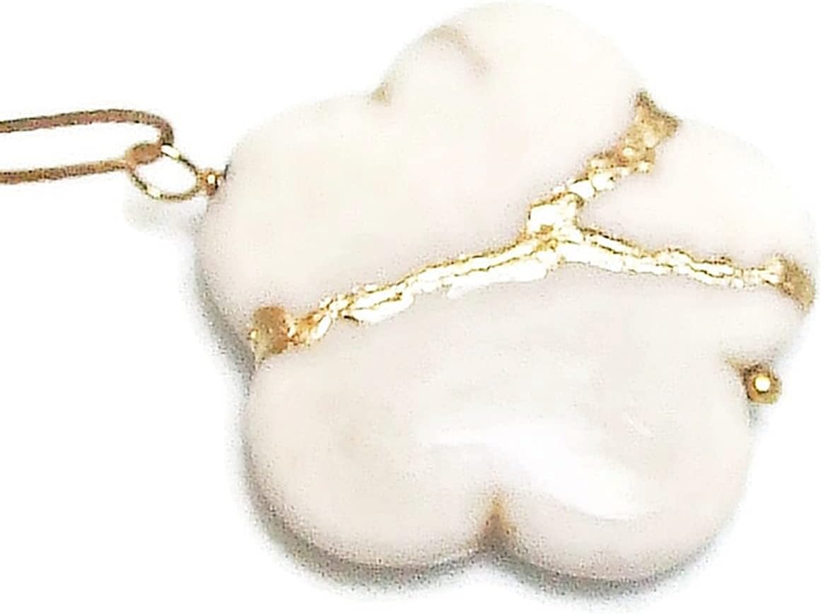 Kintsugi XLarge 30mm White Howlite Broken Sakura Blossom Mended with 23k Gold, Cord Necklace