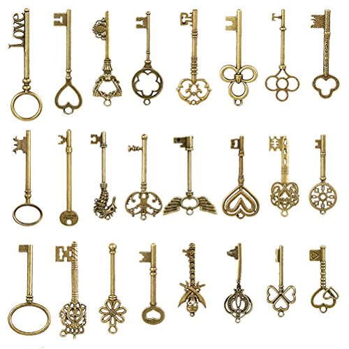 NA 24 Pcs Clés Vintage Bronze Antique Clés Charms DIY Kits, Clés Anciennes Décoratifs...