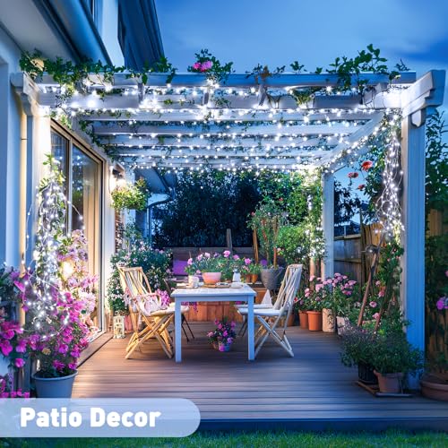 JMEXSUSS 2 Pack Solar String Lights Outdoor Waterproof, Each 33FT 100 LED Solar Lights Outdoor, 8 Modes White Fairy Light for Outside Yard Tree Patio Garden Wedding Christmas Decorations - Image 3