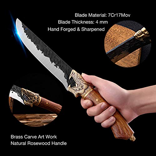 Purple Dragon Meat Cleaver Hand Forged Chef Knives Sharp Boning Knives Butcher Knife With Leather Bag And Gift Box German Steel 7Cr17Mov 7 Inch For Kitchen Outdoor Bbq Camping Tactical #TOP5