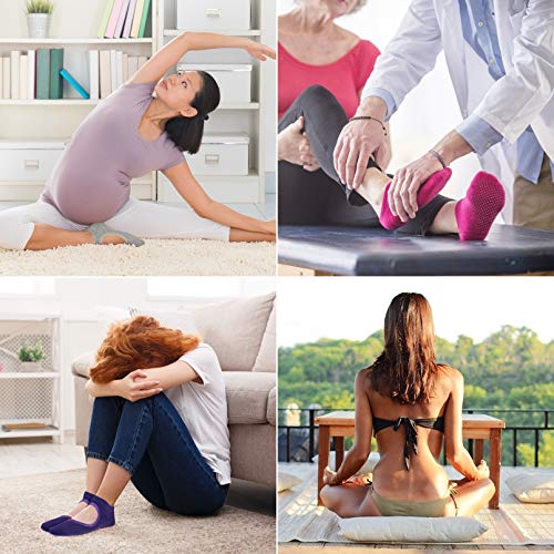image for Chalier 4 Pairs Yoga Socks for Women Non Slip Socks for Barre Ballet D