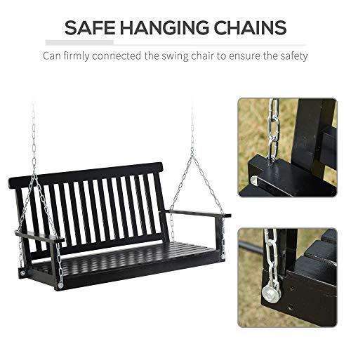 Outsunny 2-Seater Hanging Porch Swing Patio Swing Outdoor Swing Bench With Chains For Garden, Yard, Deck & Balcony, 440Lbs Weight Capacity, Black #TOP3