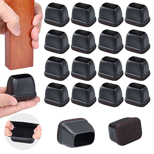 16PCS Chair Leg Floor Protectors, Square Chair Leg Caps with Felt Pads, Black Silicone Furniture Leg Cover Pad