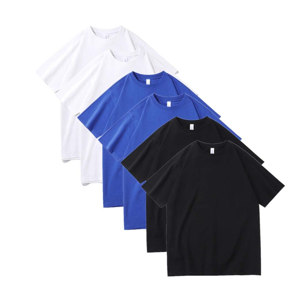 T-shirt męski 230 g, ciężki, bawełniany, luźny, na lato, okrągły dekolt, masywny kolor, 6 sztuk, 24, XXL