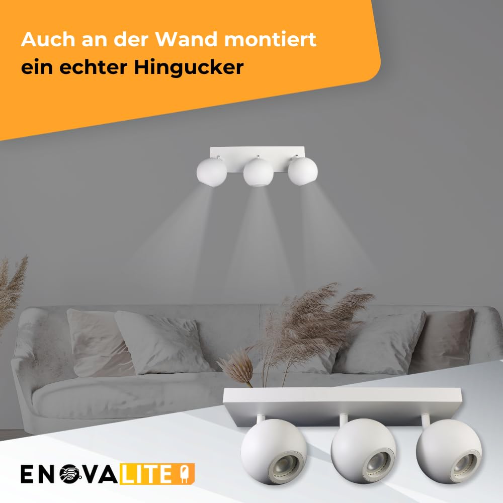 Deckenspots GLOBE 3-flammig Weiß 2 Stück Ø10cm LED Deckenlampen auf Spotbalken aus Metall mit GU10-Fassung - Drehbare Spotlampen für Wohnzimmer, Küche & Flur