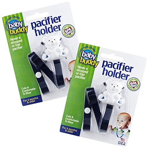 Image of Baby Buddy Bear Pacifier Holder Clip Snaps to Paci, Teether, Toy, Clips to Baby's Shirt, Pacifier Clip for Babies 4 Months & Up /Toddler Boys & Girls, Pacifier Holder, Baby Must Haves, Navy, 2 Count