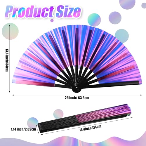 Image of Maitys Large Rave Fan Folding Handheld Fans 13'' Clap Fans for Line Dancing Clack Fan Holographic Festival Accessory for Martial Art Gift Performance, Includes 2 Pouch