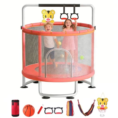 COZYDEN - COZYDEN Trampoline d'extérieur 1,5 m pour Enfants, Trampoline pour Tout-Petits, incluant Filet de sécurité, Panier de Basket, balançoire et Sac de Boxe - Capacité de Charge 200 kg (Rouge, 150×160 cm)