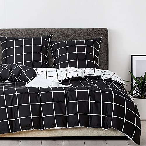 Luofanfei Bettwäsche Kariert 135x200 cm Schwarz Weiß Wendebettwäsche Set...