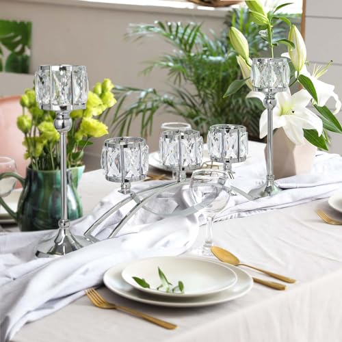 Kolnlala CDH001 3 Arms Crystal Bowl Tealight Candelabra Votive Candle Stand, Wedding Centerpieces For Tables Crystal Candlestick，Centerpiece Table Decorations  thumb #4