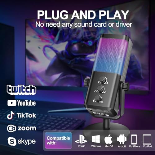 socodox Microfono Gaming RGB con Equilibrio de Voz, Cancelación de Ruido, Patrón Cardioide, Silencio Táctil y Monitorización | Microfono PC Condensador USB para PS5/PS4/Mac, para Streaming/Podcast - imagen 2