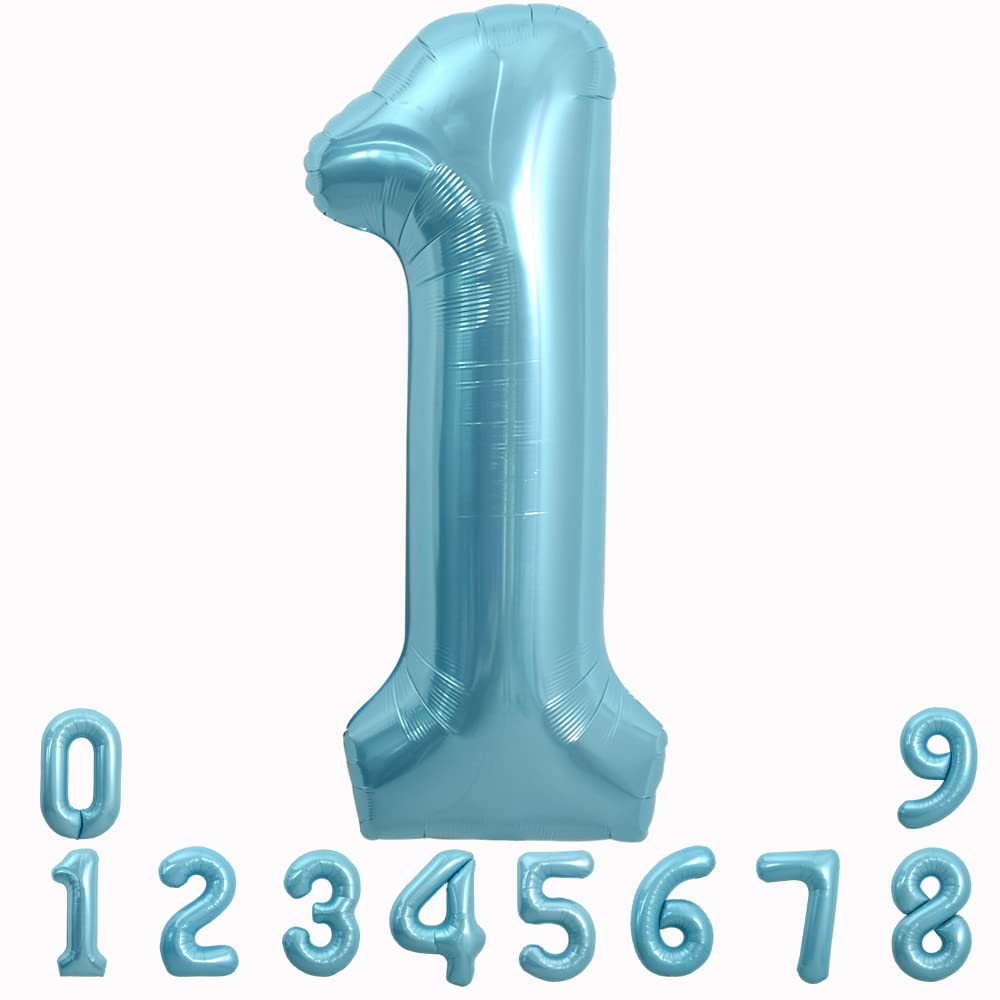 TONIFUL40 Inch Light Blue Large Macaron Numbers Balloons 0-9, Number 1 Digit 1 Helium Balloons, Foil Mylar Big Number Pastel Balloons for Birthday Party Anniversary Supplies Decorations
