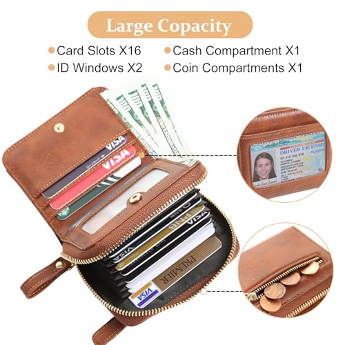 Image of Genuine Wallet Women RFID Blocking Card Holder, Small Leather Womens Wallet with Zipper ID Window Coin Pocket