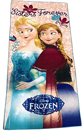 SAI-ENTERPRISES Cartoon Character Printed Polycotton Bath Towels for Girls, Sisters Forever - Anna & Elsa (Multicolor, 60 cm x120 cm)