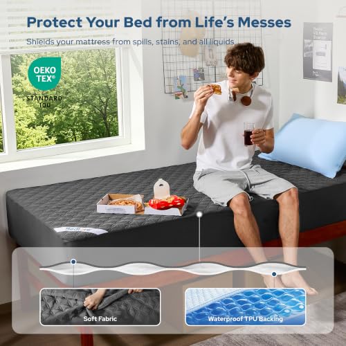 Image of 2 Pack Waterproof Mattress Protector, Twin XL Size Mattress Pad with Deep Pocket 6 inch-15 inch Depth, Soft Breathable Dirt-Proof Single Bed Mattress Cover for Bedroom, Dorm Room (Gray)