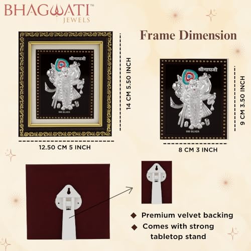 Image of 999 Pure Silver Shrinathji Frame for Home & Office | PremiumSilver | Pooja Room & Wall Decor | Housewarming, Wedding & Festival Gifts | Certificate Included | Size 5.5x5 inch