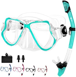 JARDIN Dry Snorkel Set, Panoramic Wide View Snorkel Mask, Anti-Fog Tempered Glass Diving Mask, Free Breathing& Easy Adjustable Strap Scuba Mask, Professional Snorkeling Gear for Adults