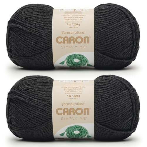 Image of Caron Simply Me, Soft Bulky Yarn for Crocheting, Black, 2-Pack | #5 Bulky Yarn, 62% Acrylic, 20% Nylon & 18% Wool, Soft Crochet Yarn for Knitting & Hobby Crafts, 246yds, 200g /7oz per skein