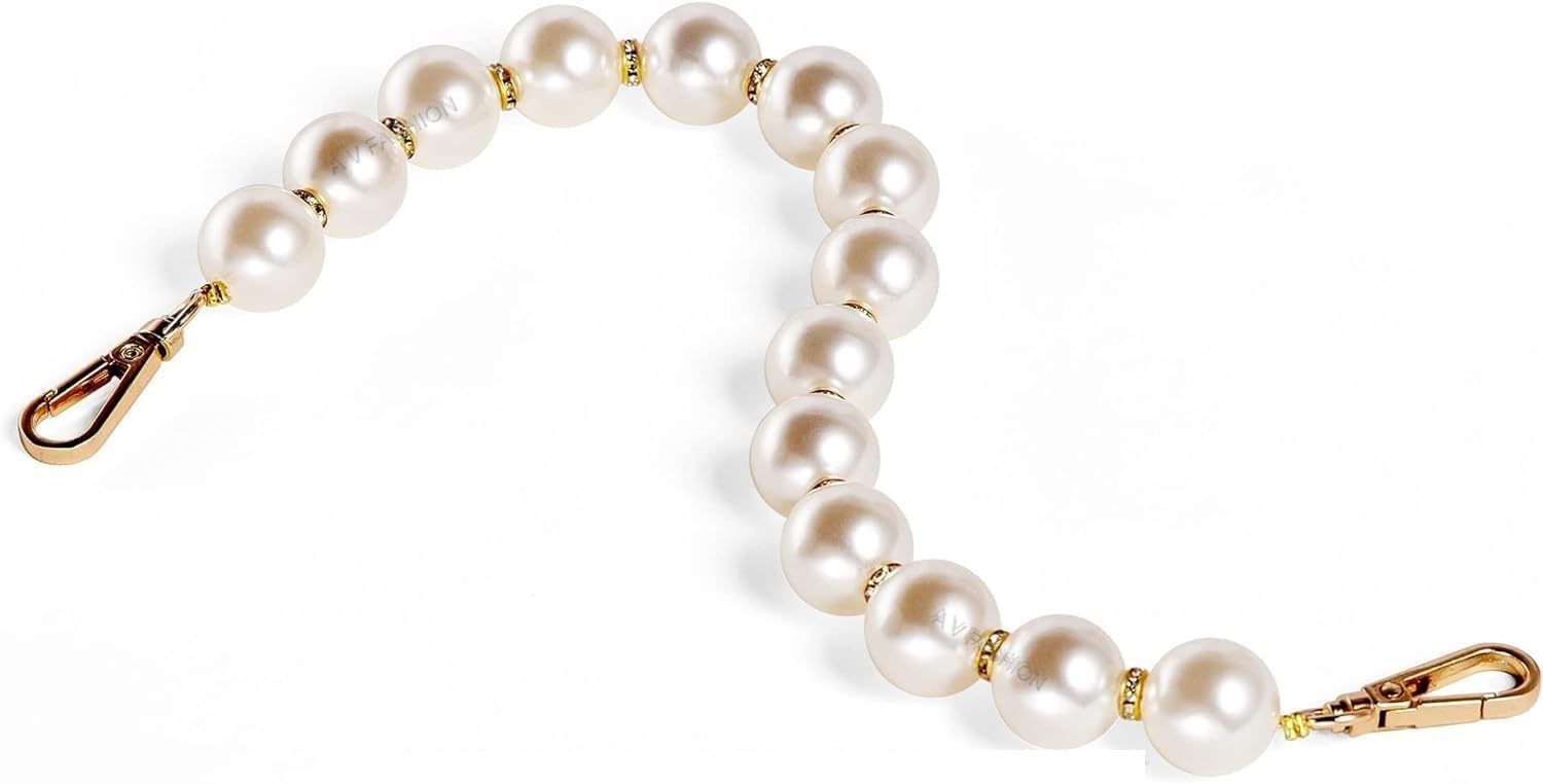 Pearl Beads Handle Bracelet Short Handbag Wallet Clutch Purses for Women Chain Replacement Straps with Lady Buckle Bag Accessories (White with Gold Clasp)-image-37