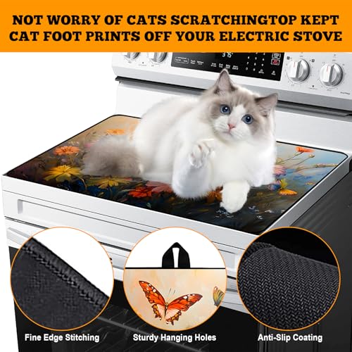 Image of Multi-Design Stove Cover for Glass /Electric Stoves - 3-in-1 Heat-Resistant Protector Mat, Non-Slip Drying Rack 28 inchx20 inch