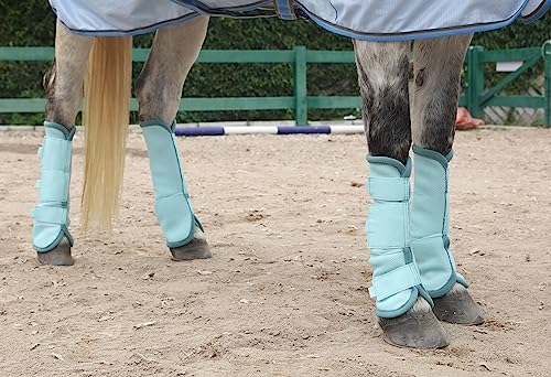Image of LEAFOREST Horse Fly Boots Set of 4 - Non Slip Leg Protection for Donkey Mini Pony Draft, Breathable Mesh Fly Boots for Pasture & Barn Use Blue Cob