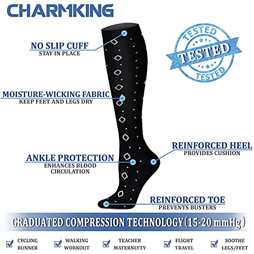 image for CHARMKING Compression Socks for Women & Men (8 Pairs) 15-20 mmHg Gradu
