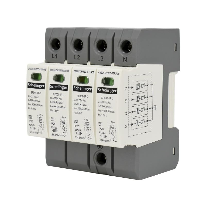 Parafoudre 4 pôles - 20kA - Classe T2 (C) - Rail DIN - IP20 -