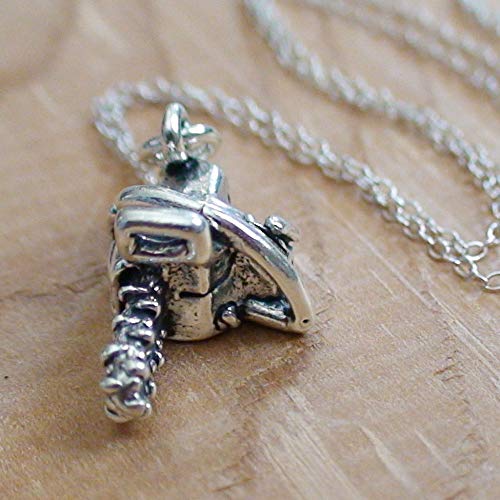 FashionJunkie4Life Sterling Silver 3 Dimensional Chainsaw Charm Necklace, 18
