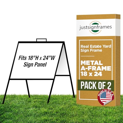 JustSignFrames A Frame Sign Holder (Pack of 2) C 213, Sidewalk Portable, Folding Sign Holder, Open House Sign Stand for 18 x 24 Sign Panels, Black