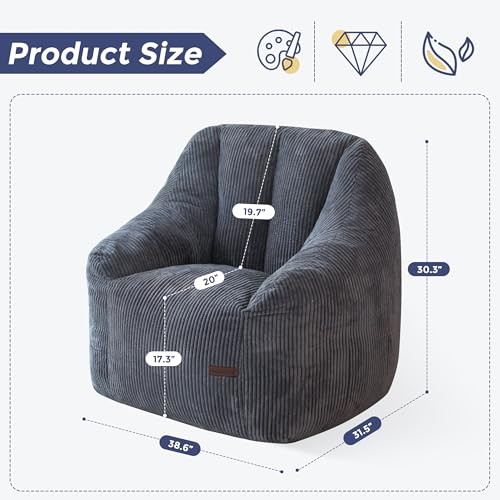 Image of MAXYOYO Bean Bag Chair, Bean Bag Sofa with Filler, Cozy Living Room Chair for Adults and Kids, Stuffed Floor Sofa for Bedroom Dorm Reading, Dark Grey
