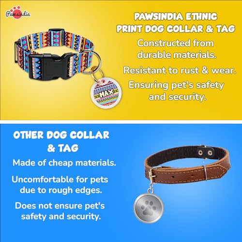 Image of Pawsindia Nylon Collar with Name Tag for Dogs & Cats (Ethnic, Multi, 1.5 Inches)