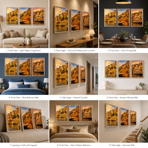 Image of Livin'luxe Set of 3 Banaras Ghat Wall Paintings for Living Room Bedroom Hallway Home Decor with Premium Wooden Color Synthetic Frame (13.5 x 19.5 Inch) NM03-62