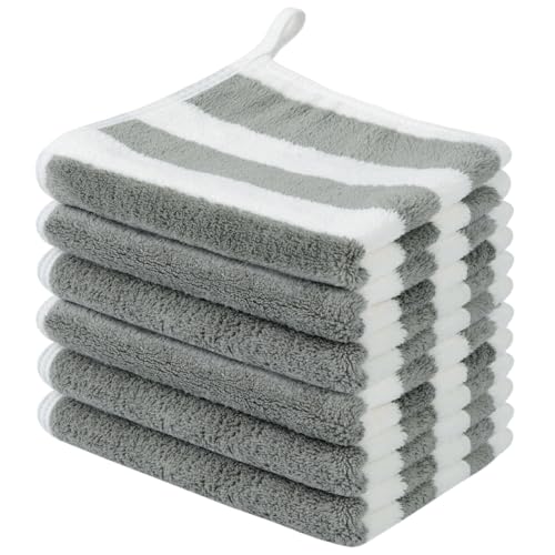 Microfiber Facial Cloths Fast Drying Washcloth 12x12inch Stripes 6 pack