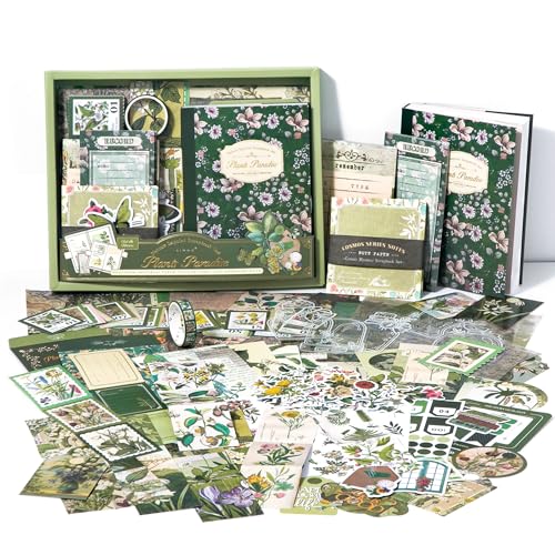 Image of The AutoStory Botanical Scrapbook Kit A6 Junk Journal Leaves Stickers Wildflower Decorative Papers Washi Tape DIY Craft Art Keepsake Memory Decor Collection Girls Teens (Plants Paradise, Green)