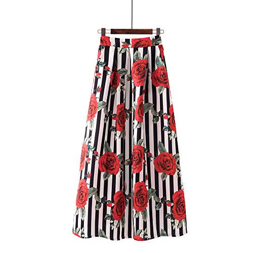 Floral Printed Elastic High Waist Pleated Maxi Skirts for Women Vintage Casual A Line Long Skirt