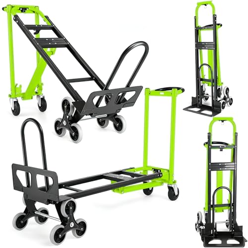 Image of Heavy Duty Stair Climbing Hand Truck - 1000 LBS Capacity 4-in-1 Convertible Dolly Cart, Foldable Platform Utility Cart for Moving Boxes, Industrial Grade Steel Construction(Green)