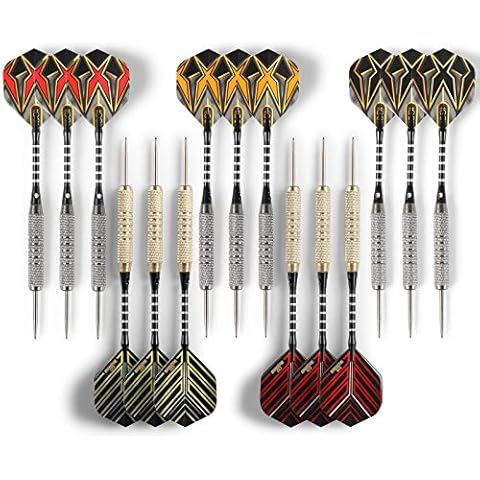 CC-Exquisite Professional Darts Set - 6 Steel Tip Darts Complete with 12 Dart Flights and 12 Aluminum Shafts Customizable Configuration, 12 O-Rings, Tool, Sharpener and Case for Man Cave & Game Room Cover