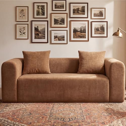 Image of Claiks 71 inch Boneless Cloud Couch, Deep Seat Loveseat, Brown