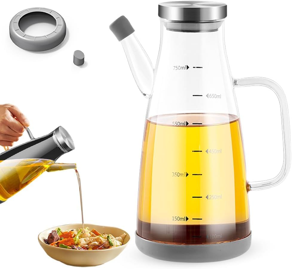 2026 Upgrade Oil Dispenser Bottle with Drip Free Spout,Food-grade Glass Olive Oil Bottle for Kitchen, Vinegar Dispenser Container Bottles for Cooking Kitchen Gadgets (750ML)