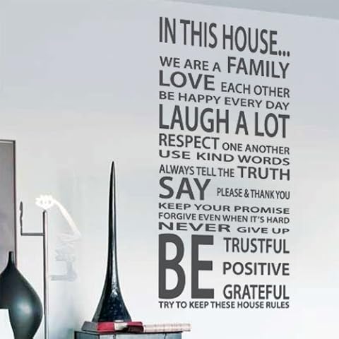 Family House Rules Love Art Wall Quote Stickers, Wall Decals, Words Lettering Cover