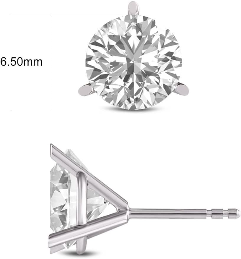 TimeLess Classics Women Lab Grown Round Cut 3 Prong Martini Diamond Earrings in 14K Gold (Available From 0.25-4 CTW) - Image 4