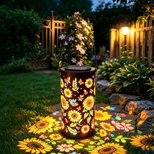 Sunflower Solar Lanterns Outdoor Waterproof Hanging Metal Garden Decor