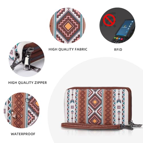 RFID Blocking Bohemian Wallet for Women Retro Double Zipper Wristlet, Coin Purse And Card Holder (Beige)4