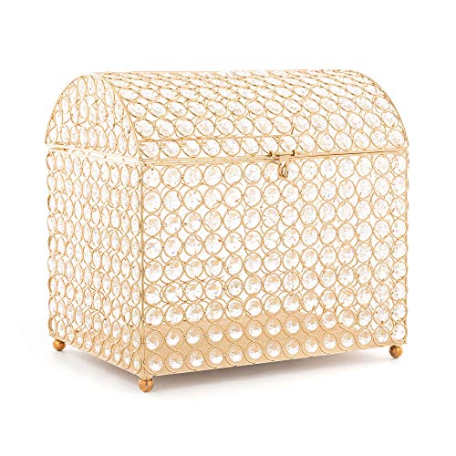 Simply Elegant Crystal Money Card Box Luxurious Crystallized Box for Wedding Quinceanera Jewelry Home Decoration (Gold)
