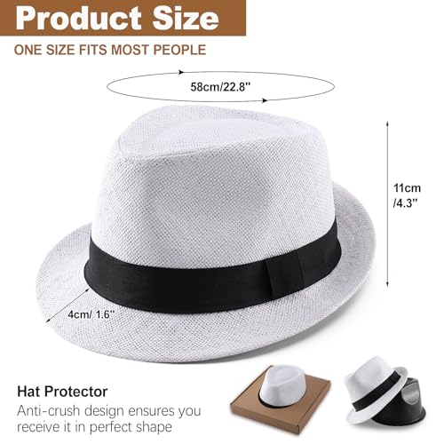Image of Straw Fedora Hats for Men Women, 1920s Short Brim Trilby Panama Hat Summer Beach Sun Cap