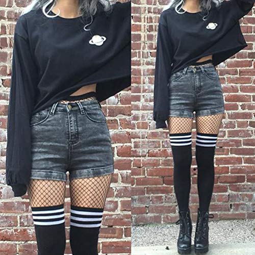 Image of DRESHOW 6 Pairs High Thigh Socks Striped Over Knee Thin Tights Long Stocking for Women Leg Warmer